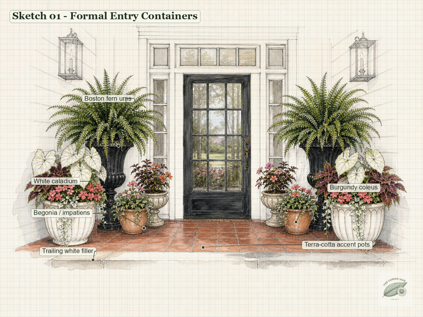 Formal entry graph-paper container sketch