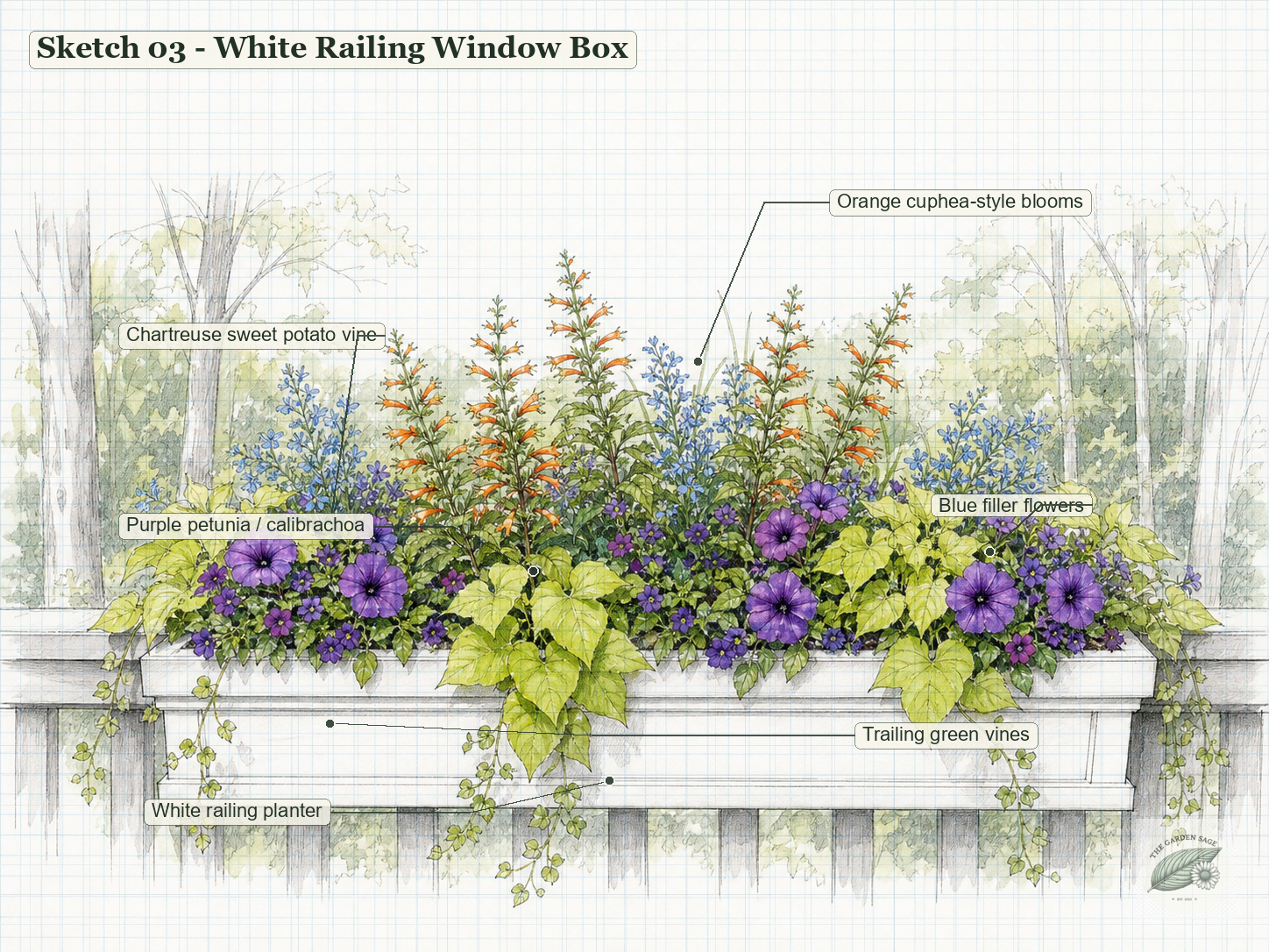 Window box graph-paper sketch