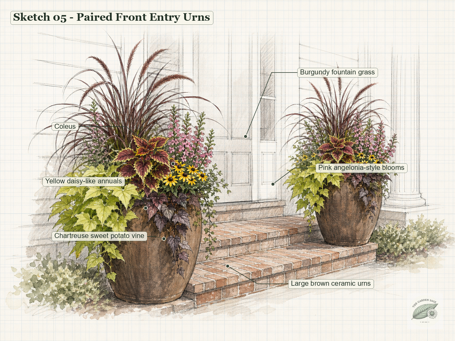 Paired entry urns graph-paper sketch