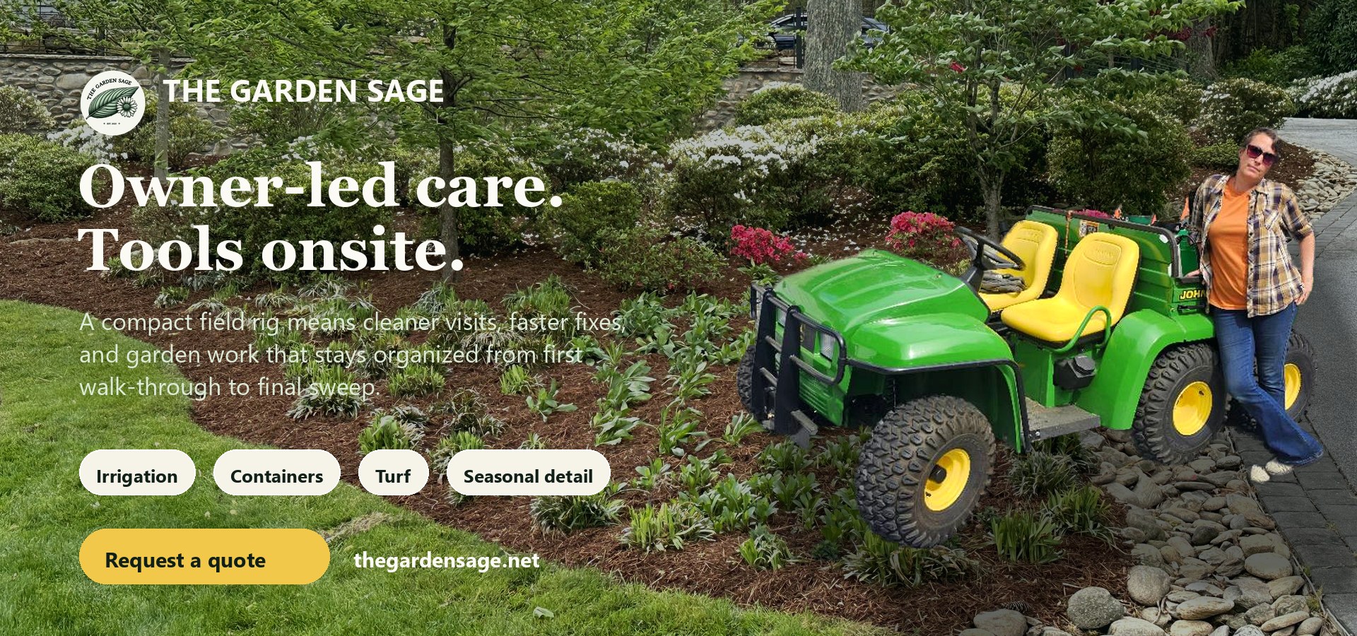 Holly with The Garden Sage field rig in a garden setting